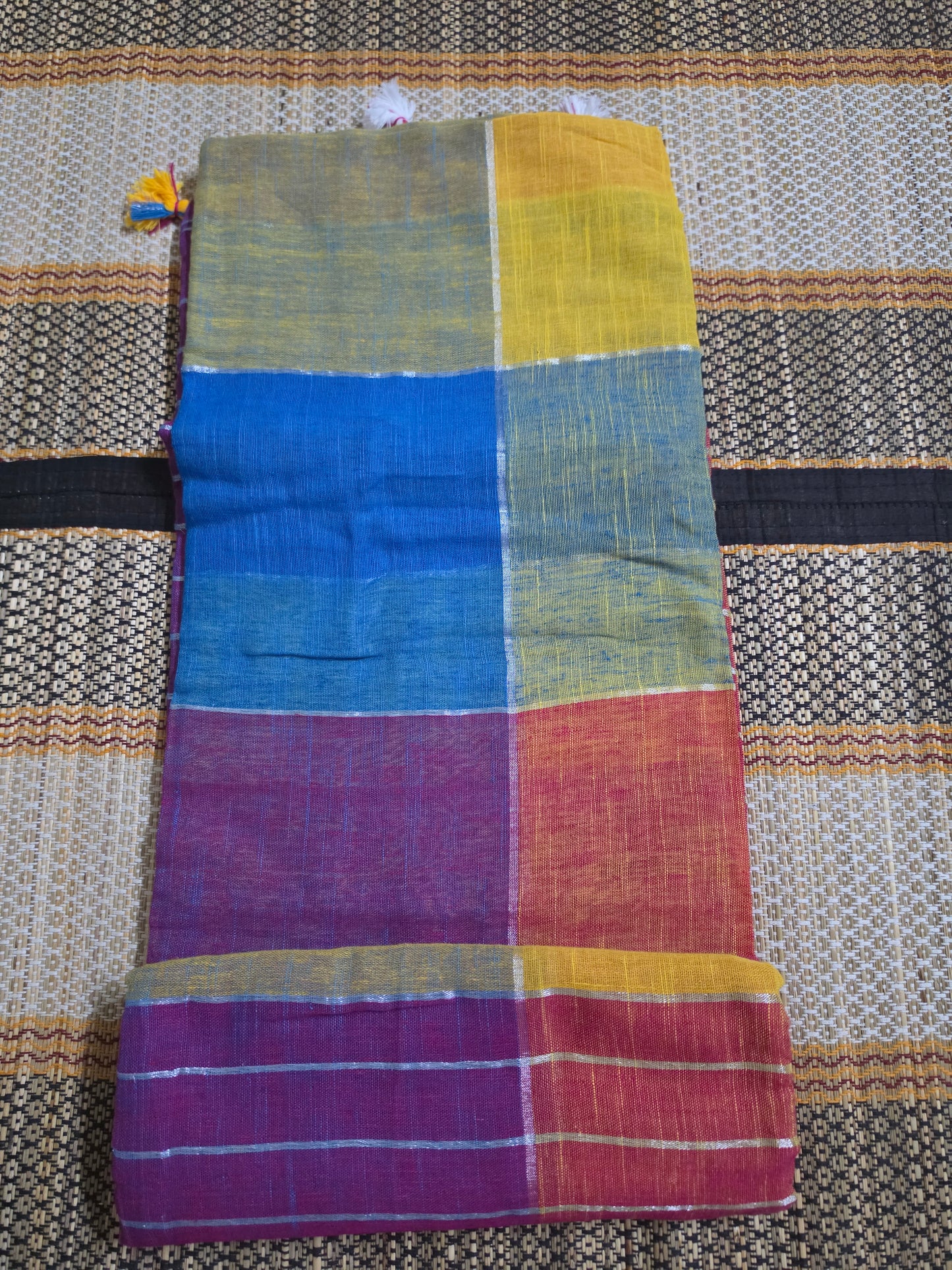 Linen Cotton Multicolor Saree - Purple - LC100058