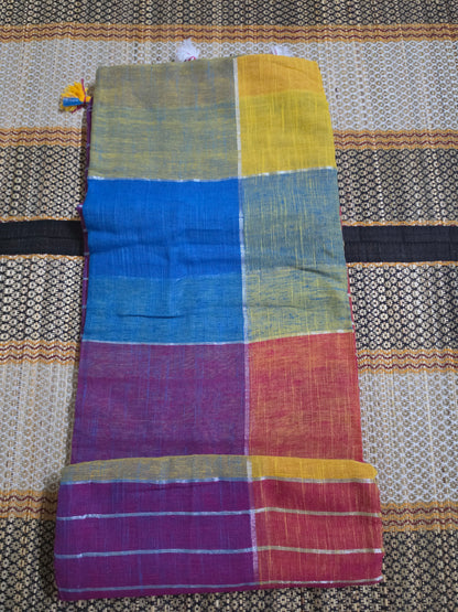 Linen Cotton Multicolor Saree - Purple - LC100058