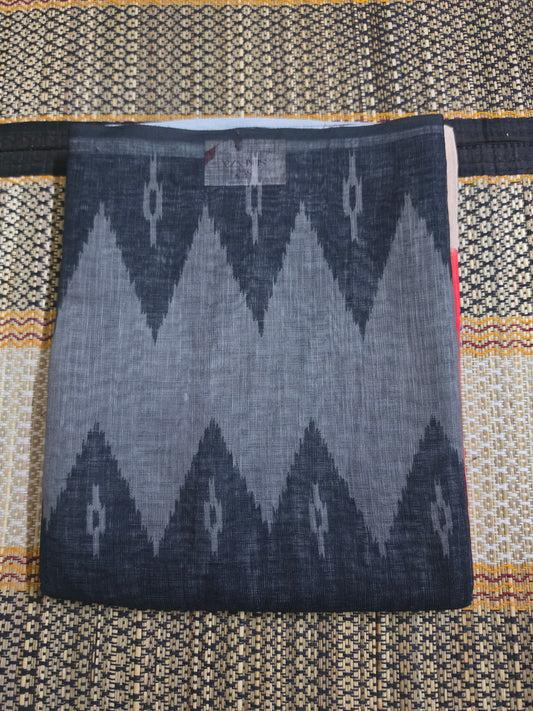 Linen Cotton Saree Grey & Coral Pink Ikat Digital Print - LCS100074