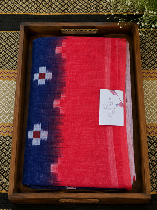 Linen Cotton Saree Navy Blue & Coral Digital Print Digital Printed - LCS100137