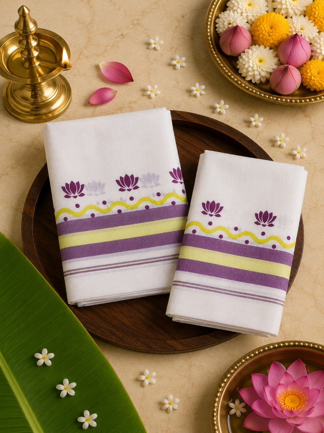 Set Mundu - Purple Lotus Motif - SMP100100